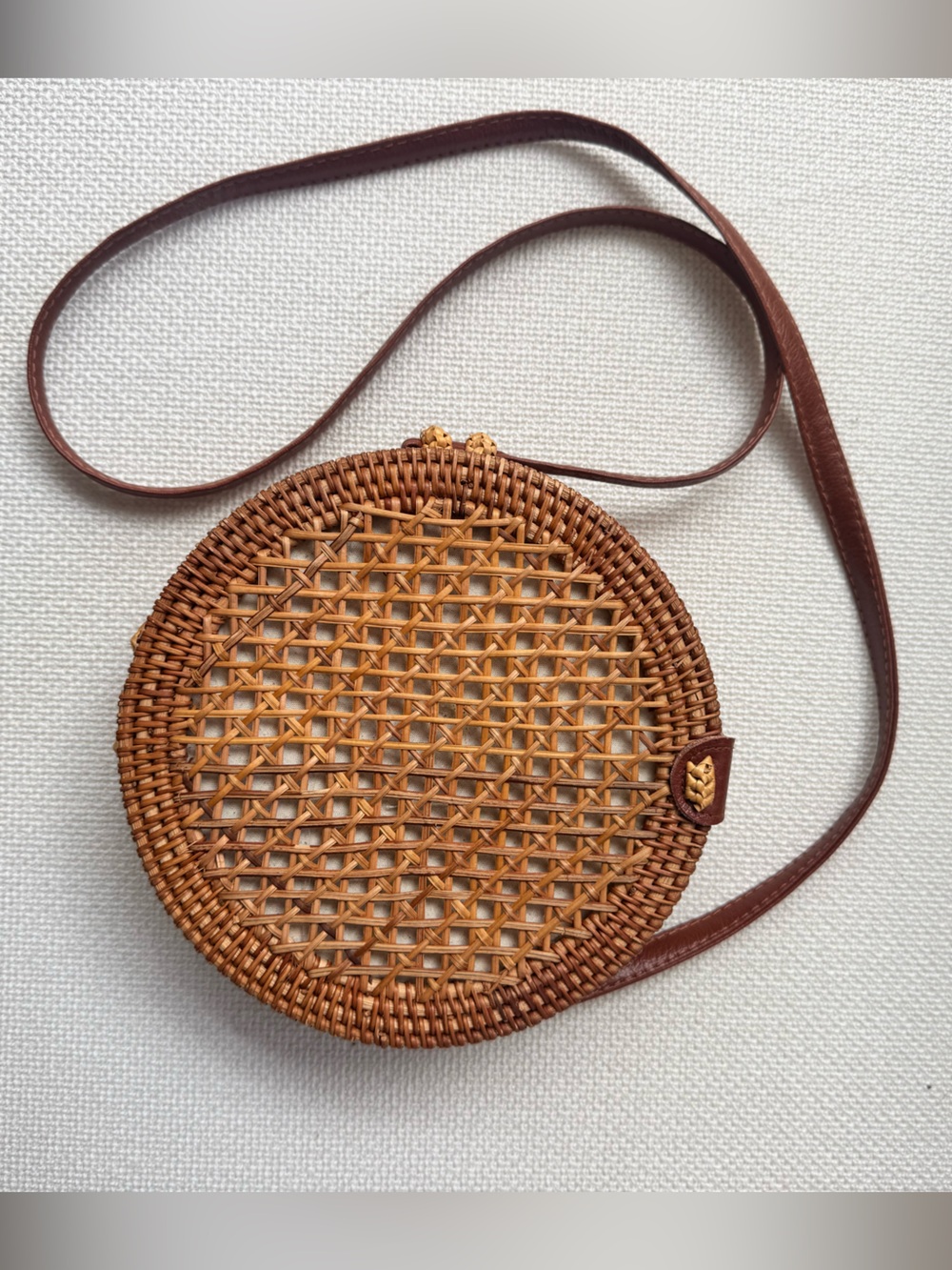 Round Woven Rattan Crossbody Bag Brown Boho Summer Purse